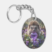 Porte-clés Hérisson mignon de février avec un cœur d'améthyst (Devant gauche)