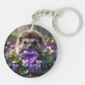 Porte-clés Hérisson mignon de février avec un cœur d'améthyst (Dos)