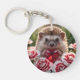 Porte-clés Hérisson mignon de janvier avec cœur de grenat