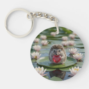Porte-clés Hérisson mignon de juillet avec cœur de rubis