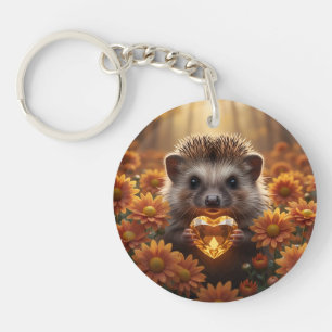 Porte-clés Hérisson mignon de novembre avec cœur de topaze