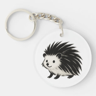Porte-clés Hérisson minimaliste - Design animal d'encre noire