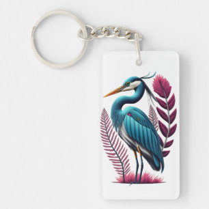 Porte-clés Héron bleu avec quelques plumes roses Serene Wildl