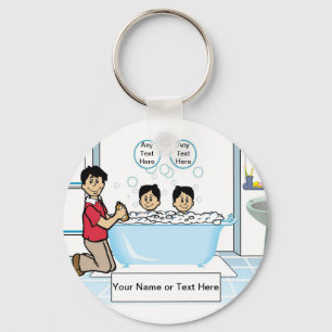 Porte-clés Heure Tub personnalisée - 2 Garçons, Carton papa u