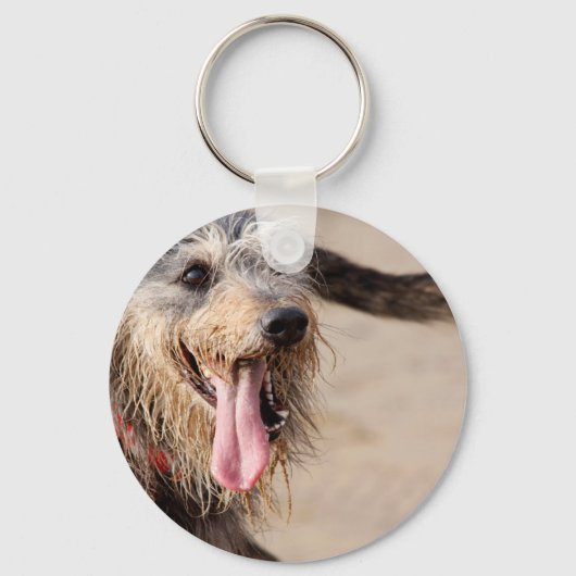 Porte-clés Heureux chien sur une plage (Recto)