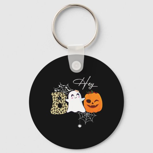 Porte-clés Hey Boo mignon Citrouille fantôme face Halloween (Recto)
