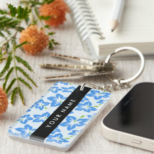 Porte-clés Hibiscus Bleu, Fleurs Bleues, Votre Nom