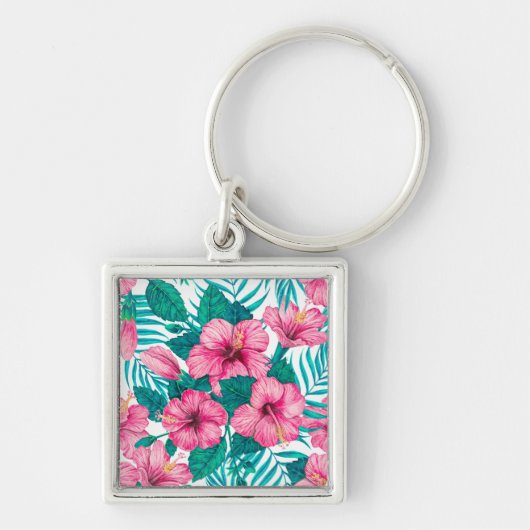 Porte-clés Hibiscus et palmiers feuilles (Devant)