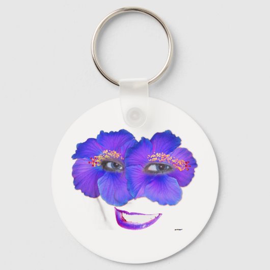 Porte-clés Hibiscus face avec sourire - bleu (Recto)