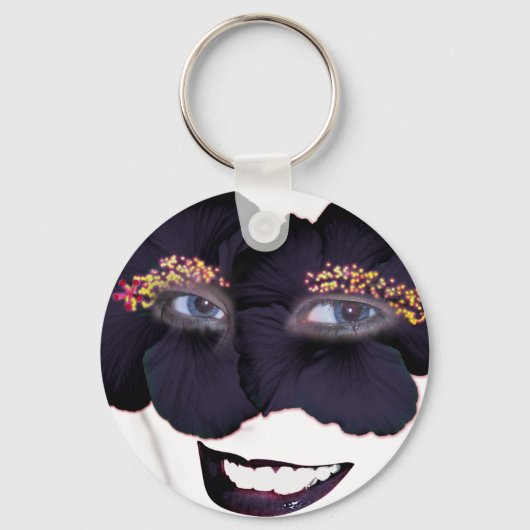 Porte-clés Hibiscus face avec sourire - noir/pourpre (Recto)