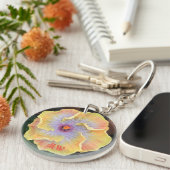 Porte-clés Hibiscus Fleurs Jaunes et Lilac avec Initiales (Devant droit)