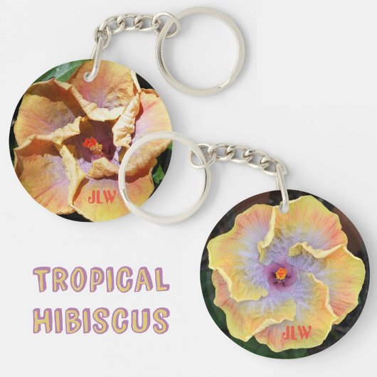 Porte-clés Hibiscus Fleurs Jaunes et Lilac avec Initiales