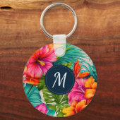 Porte-clés Hibiscus floral tropical Monogramme (Recto)