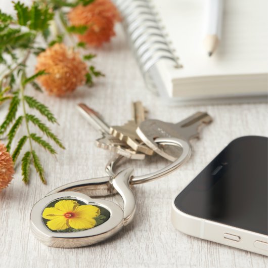Porte-clés Hibiscus Jaune Cœur Tropical Hawaï Souvenir (Côté )