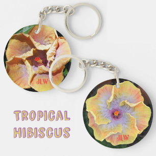 Porte-clés Hibiscus jaune et lilas, fleurs avec initiales