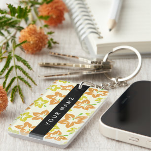 Porte-clés Hibiscus Jaune, Hibiscus Orange, Votre Nom