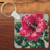 Porte-clés Hibiscus pixel art rose vibrant (Recto)