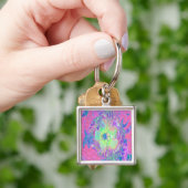 Porte-clés Hibiscus psychédélique à lèvre verte et violette (main)