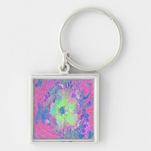 Porte-clés Hibiscus Psychedelique Tripant Vert Citron et Viol (Devant)
