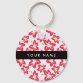 Porte-clés Hibiscus Rouge, Fleurs Rouges, Votre Nom (Verso)