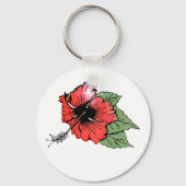 Porte-clés Hibiscus rouge tropical avec Feuilles verts (Recto)