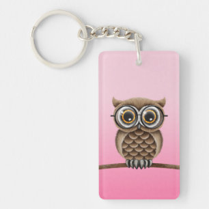 Porte-clés Hibou Brown pelucheux mignon avec des verres de