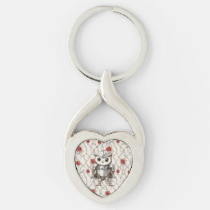 Porte-clés Hibou chevalier sous armure brillante Roses rouges