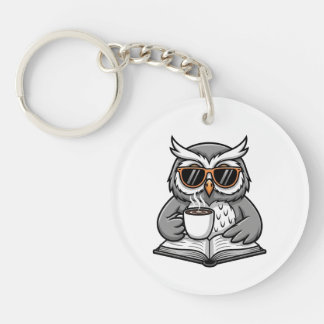 Porte-clés Hibou Cool Qui Lit Avec du Café