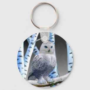 Porte-clés Hibou des neiges aux yeux bleus
