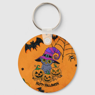 Porte-clés hibou d'Halloween, citrouille et chauves-souris cl