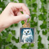 Porte-clés hibou enneigé Art Déco blanc (main)
