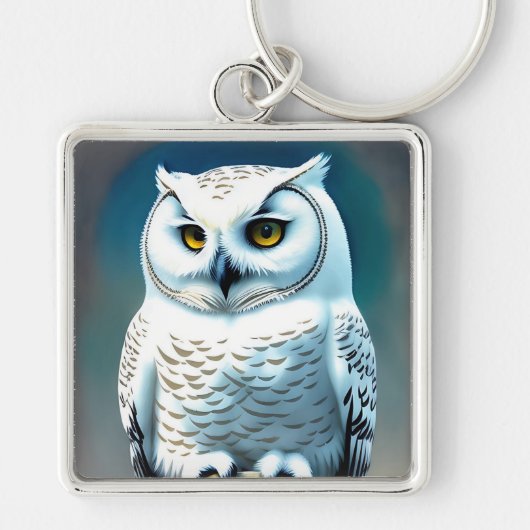 Porte-clés hibou enneigé Art Déco blanc (Devant)