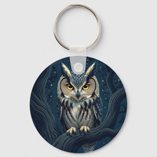Porte-clés Hibou grand-duc la nuit (Recto)