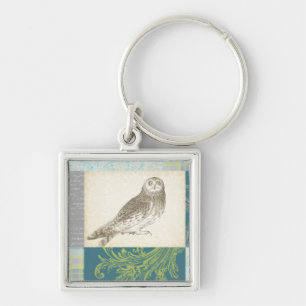 Porte-clés Hibou gris sur l'arrière - plan de motif