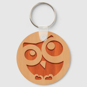 Porte-clés Hibou mignon gravé dans l'effet en bois