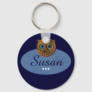 Porte-clés hibou personnalisé bleu