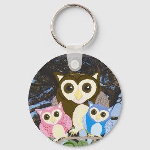 Porte-clés Hiboux Colorés dans un Arbre