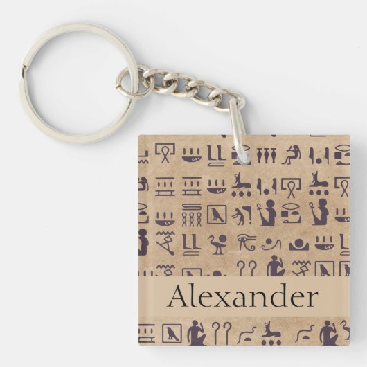 Porte-clés Hiéroglyphes égyptiens anciens Art sur parchemin (Devant)