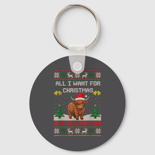 Porte-clés Highland Cow Christmas Ugly Sweater Style Festive (Recto)
