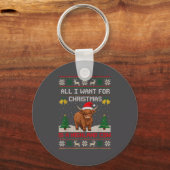 Porte-clés Highland Cow Christmas Ugly Sweater Style Festive (Recto)