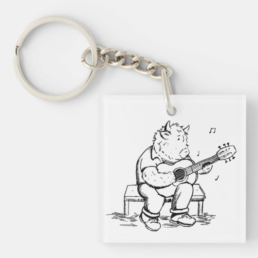 Porte-clés Highland Cow Plays Acoustic Guitar (Devant)