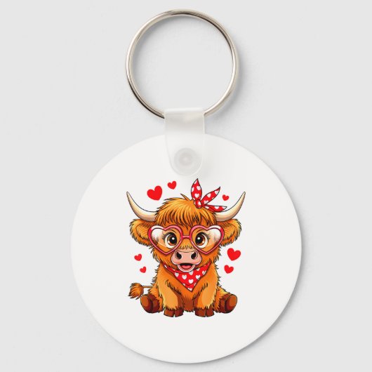 Porte-clés Highland Cow Valentines Day Funny Hearts Valentine (Recto)