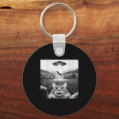 Porte-clés Hilarious Cat Selfie Ufo Cow Abduction Alien Meme (Recto)