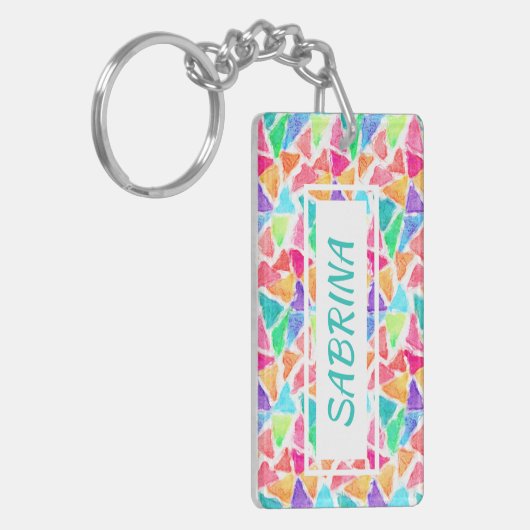 Porte-clés Hip Custom Triangles Polygon Mosaic Aquarelle Art (Devant gauche)