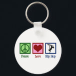 Porte-clés Hip hop Peace Love<br><div class="desc">Hip hop Peace Love. Un cadeau de musique hip hop cool pour un danseur de break ou un artiste hip hop.</div>