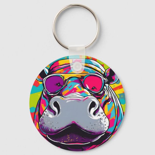Porte-clés Hippo Avec Lunettes De Soleil Pop Art (Recto)
