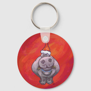 Porte-clés Hippo mignon à Santa Hat en rouge
