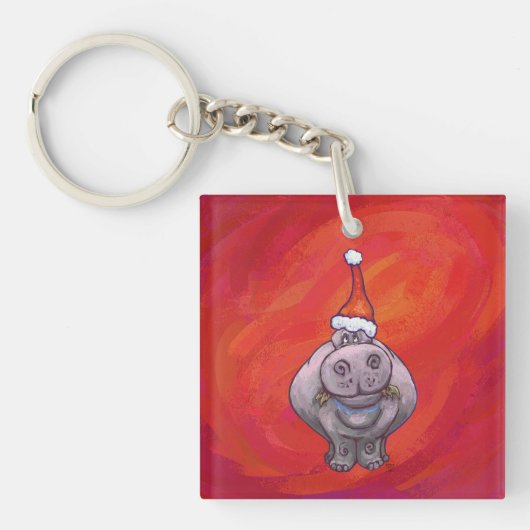 Porte-clés Hippo mignon à Santa Hat en rouge (Devant)