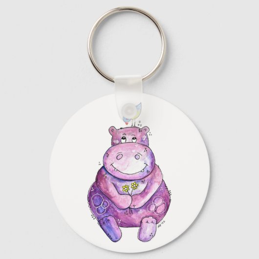 Porte-clés Hippo mignon violet blanc (Recto)