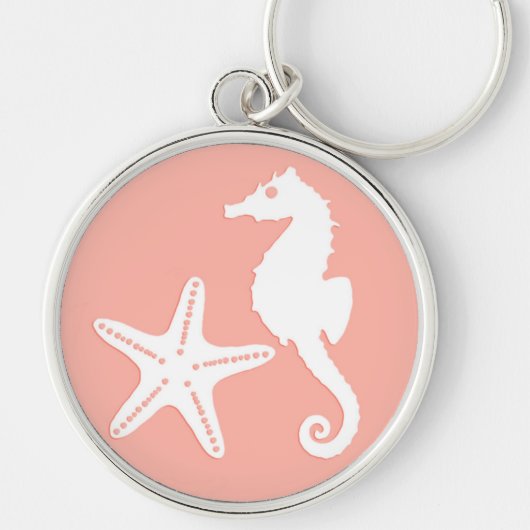 Porte-clés Hippocampe et étoiles de mer - Corail clair rose (Devant)